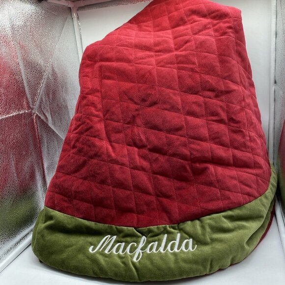 Pottery Barn Tree Skirt Christmas Velvet Red Green Monogrammed Macfalda 60 in - Picture 12 of 13